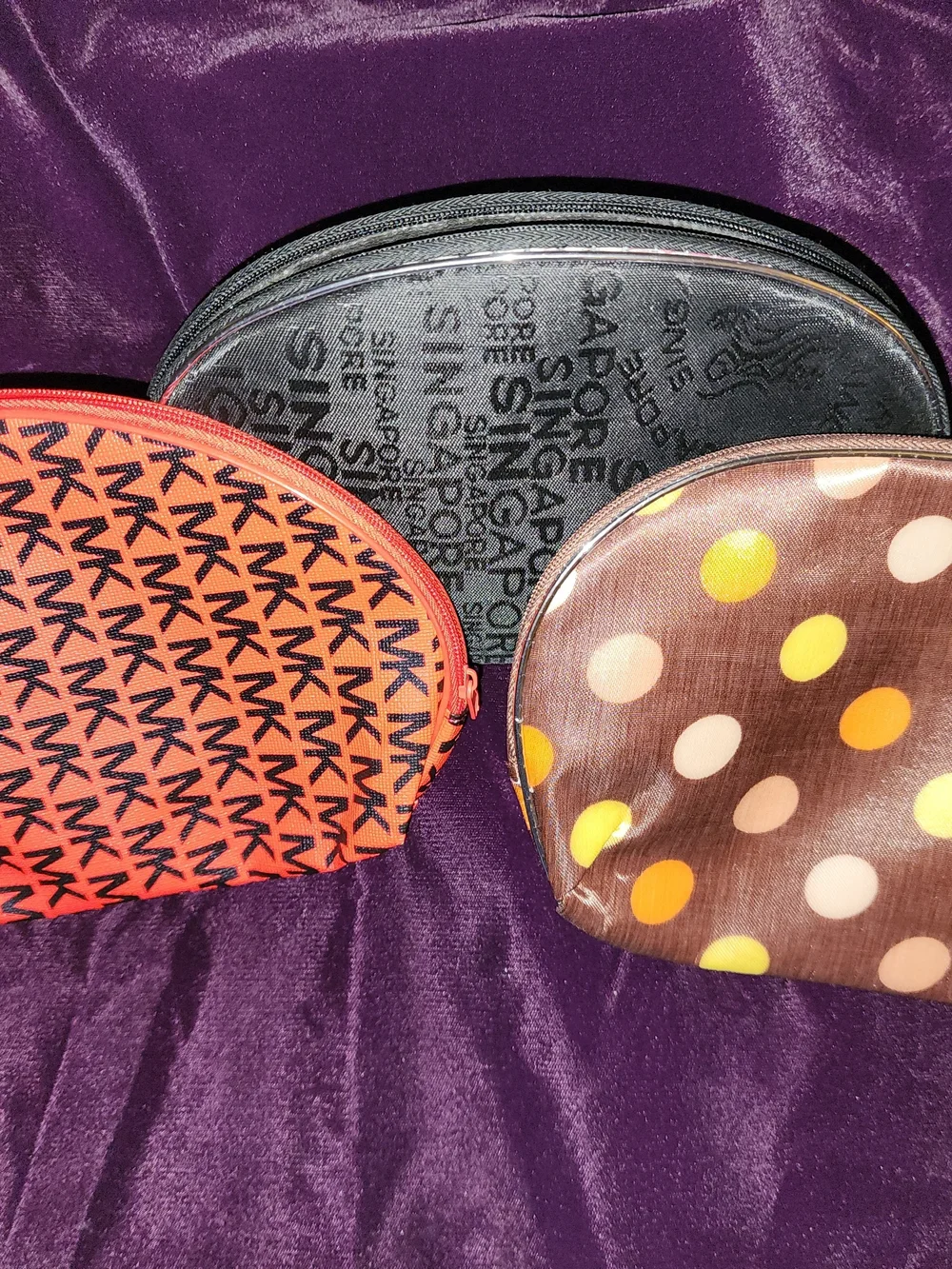 MK Print Red and Black Logo, Polka Dot & Black Multi Size Cosmetic Pouches